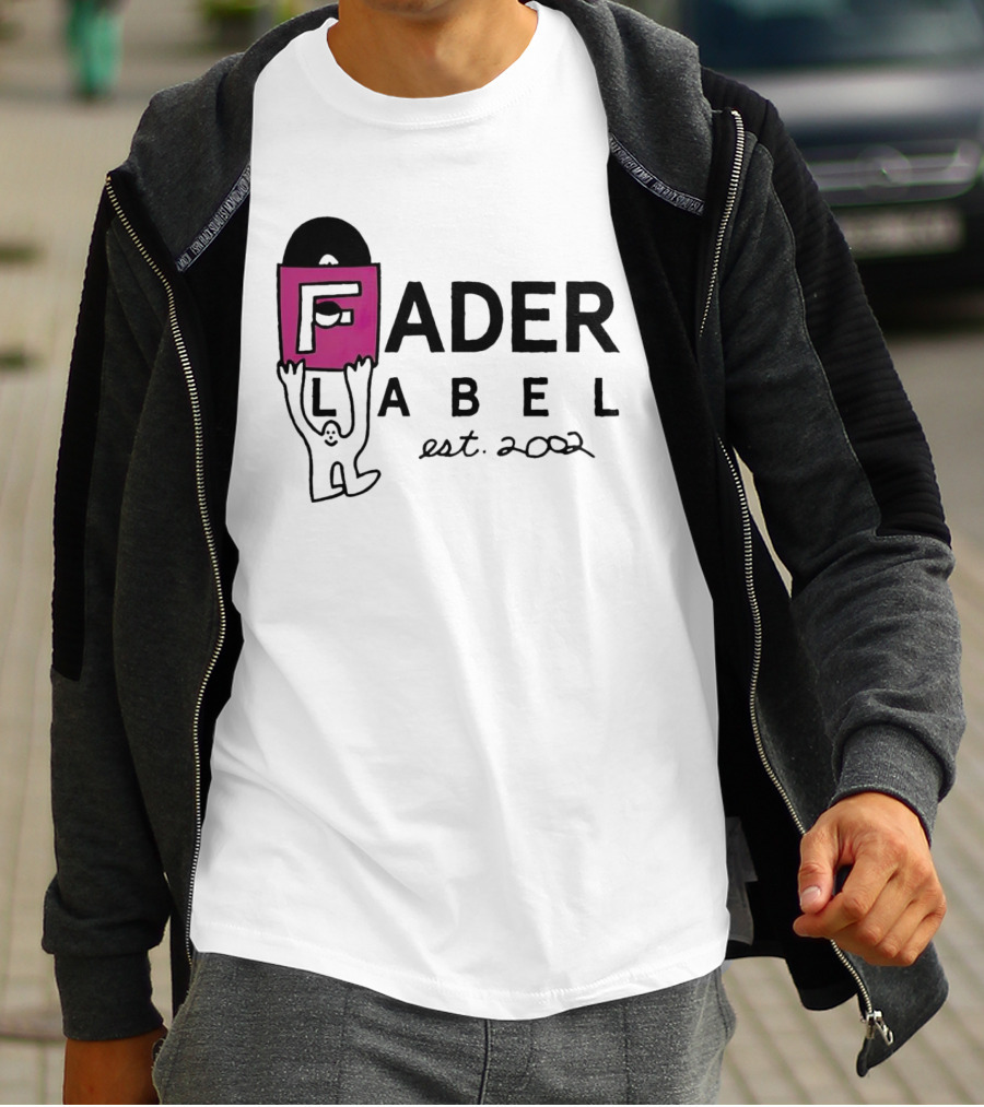 Fader Label Est 2002 Vinyl Record Icon With Pink Block F And Cartoon Character T-Shirt