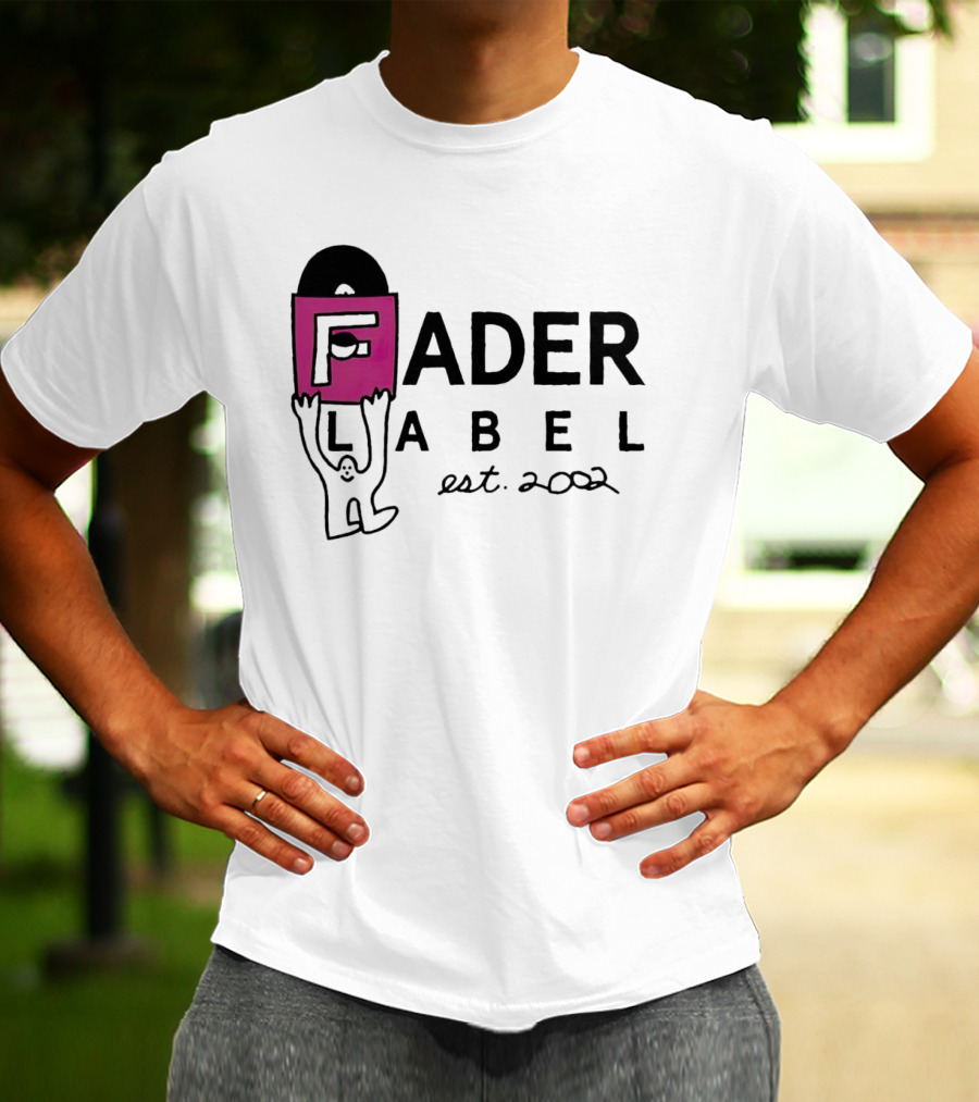 Fader Label Est 2002 Vinyl Record Icon With Pink Block F And Cartoon Character T-Shirt