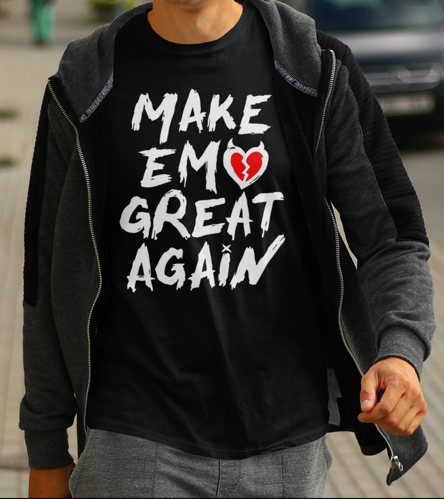 MAKE EMO GREAT AGAIN Broken Heart Devil Horns T-Shirt