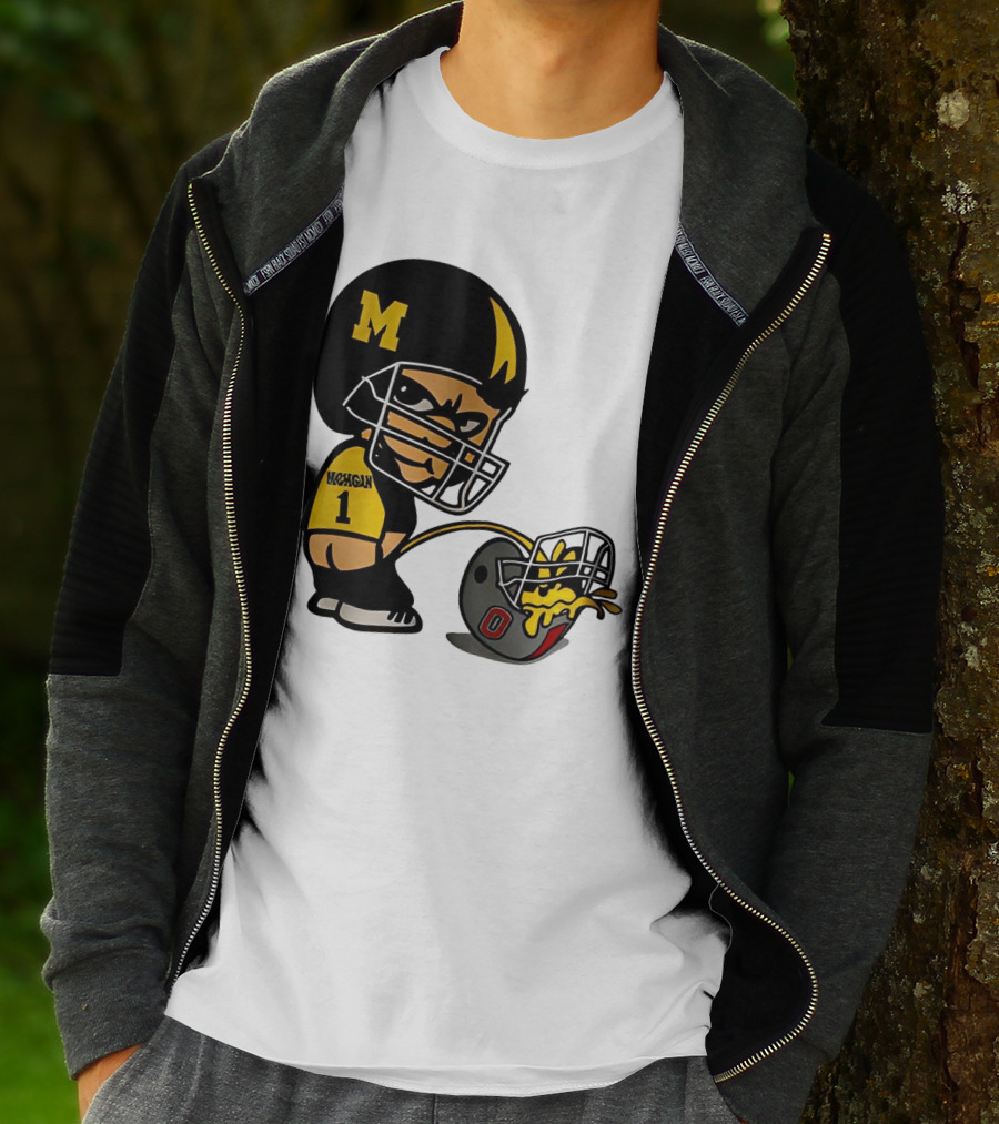 Michigan Wolverines M Football Player Pissing On Ohio State Helmet With O T-Shirt