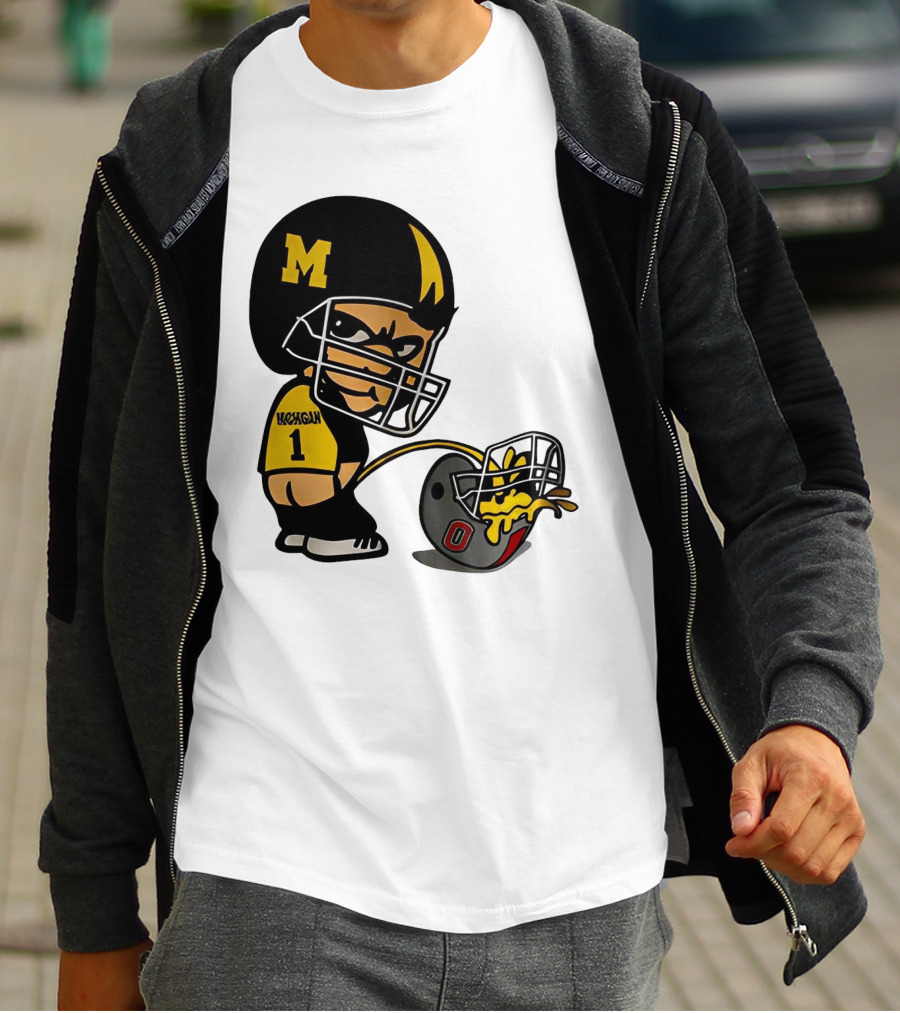 Michigan Wolverines M Football Player Pissing On Ohio State Helmet With O T-Shirt