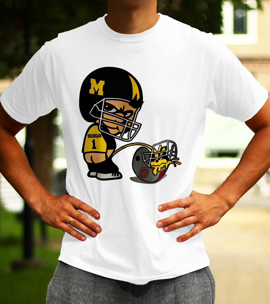 Michigan Wolverines M Football Player Pissing On Ohio State Helmet With O T-Shirt