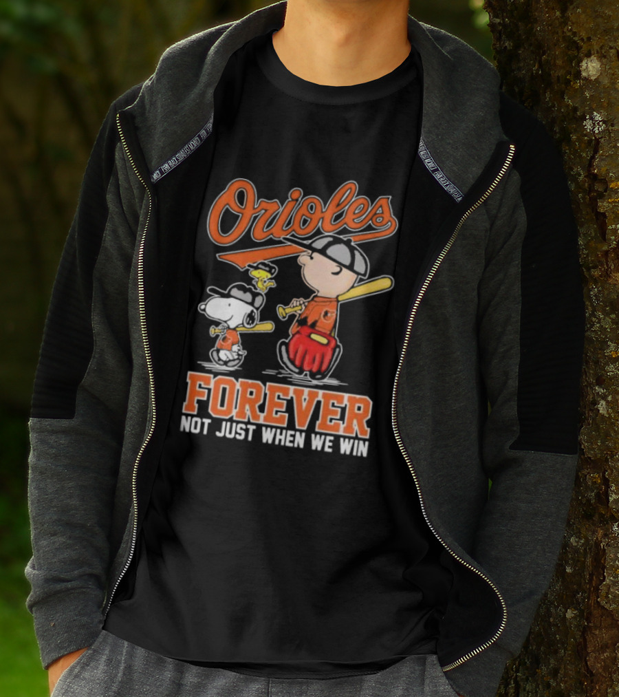 Orioles Forever Not Just When We Win Charlie Brown Snoopy Woodstock Walking T-Shirt