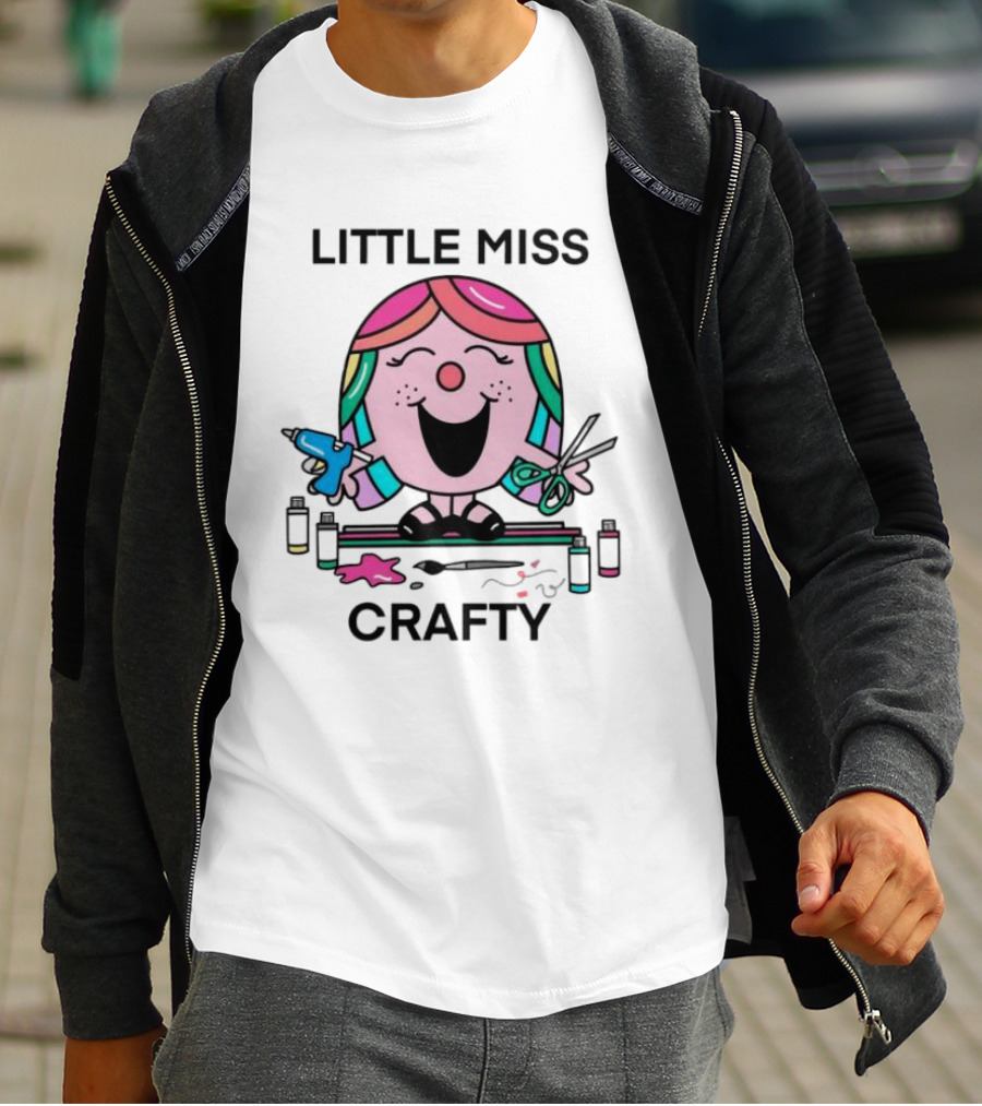 Little Miss Crafty Colorful Art Tools And Smiling Character T-Shirt