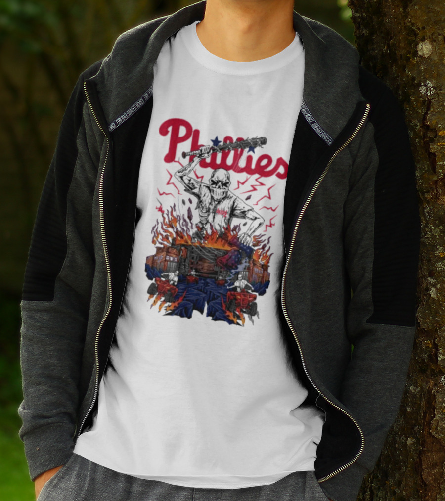 Phillies Ring The Bell Skeleton Flames T-Shirt