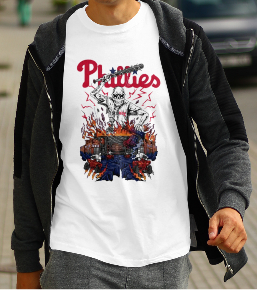Phillies Ring The Bell Skeleton Flames T-Shirt