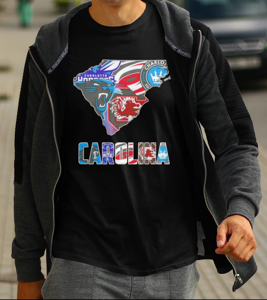 Carolina Panthers Hurricanes Gamecocks Charlotte Hornets FC Map T-Shirt