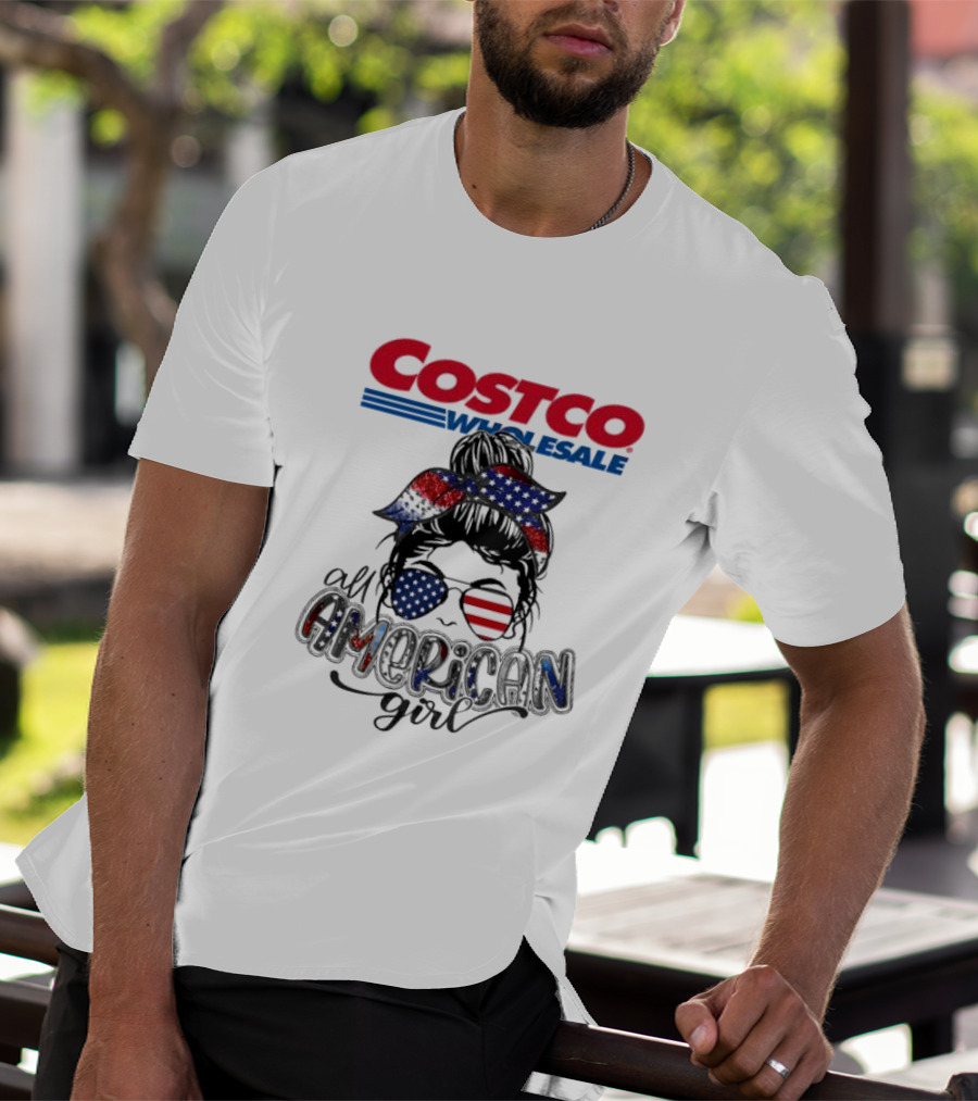 Costco Wholesale All American Girl Messy Bun Sunglasses Bandana USA Flag T-Shirt