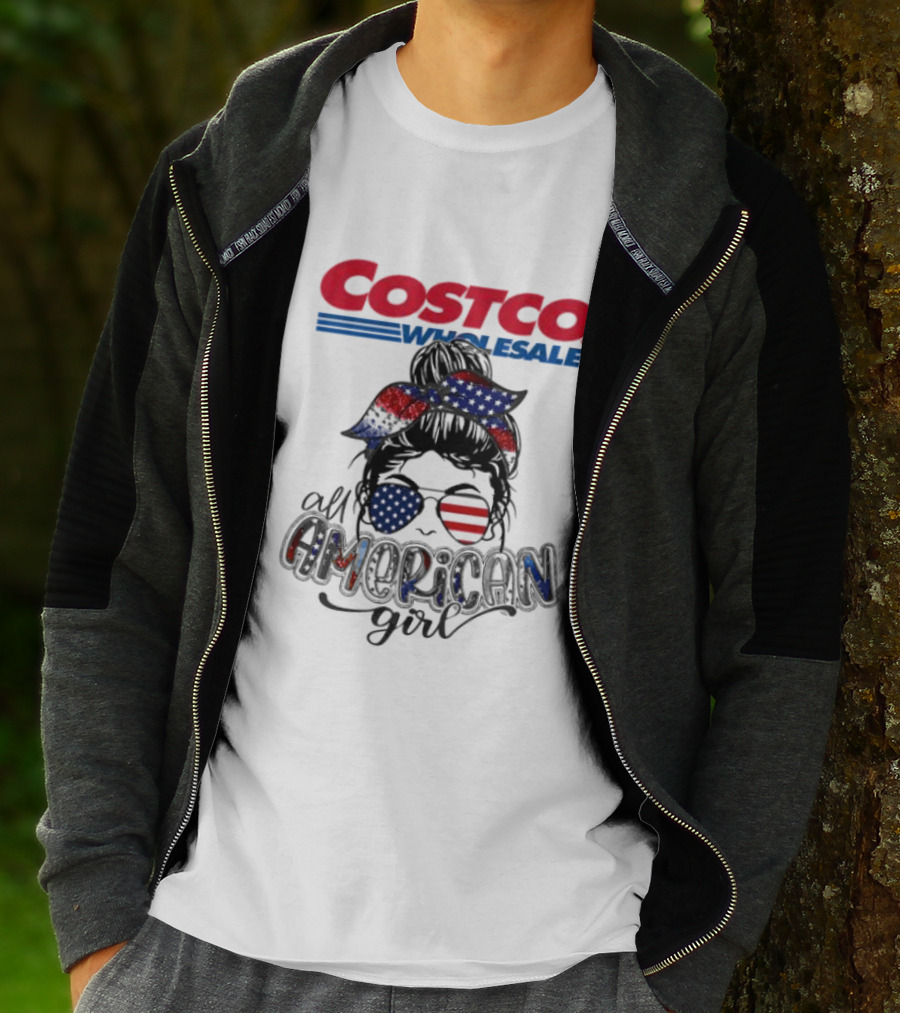 Costco Wholesale All American Girl Messy Bun Sunglasses Bandana USA Flag T-Shirt