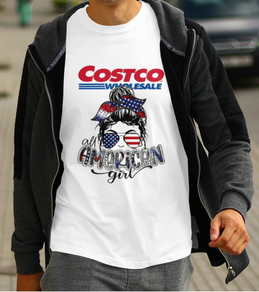 Costco Wholesale All American Girl Messy Bun Sunglasses Bandana USA Flag T-Shirt