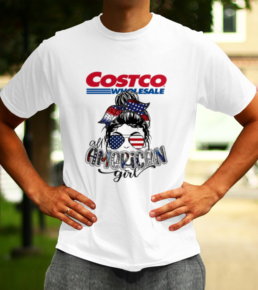 Costco Wholesale All American Girl Messy Bun Sunglasses Bandana USA Flag T-Shirt