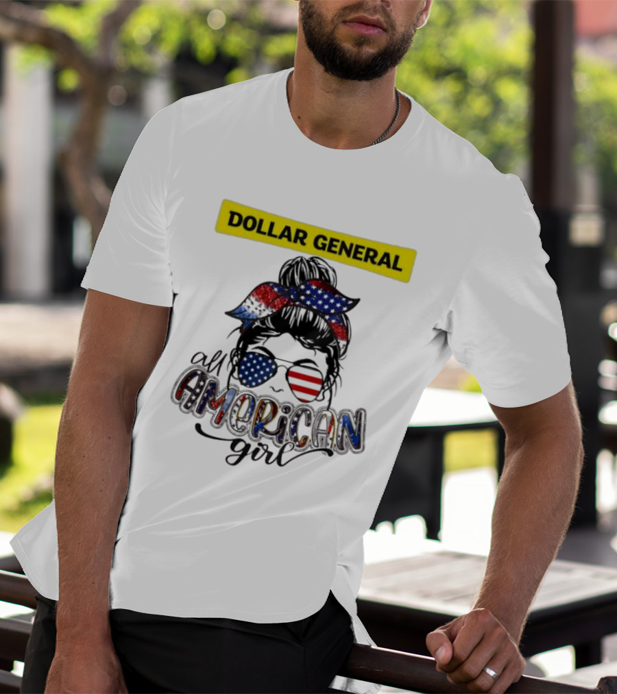 Dollar General All American Girl Messy Bun Flag Bandana Sunglasses T-Shirt