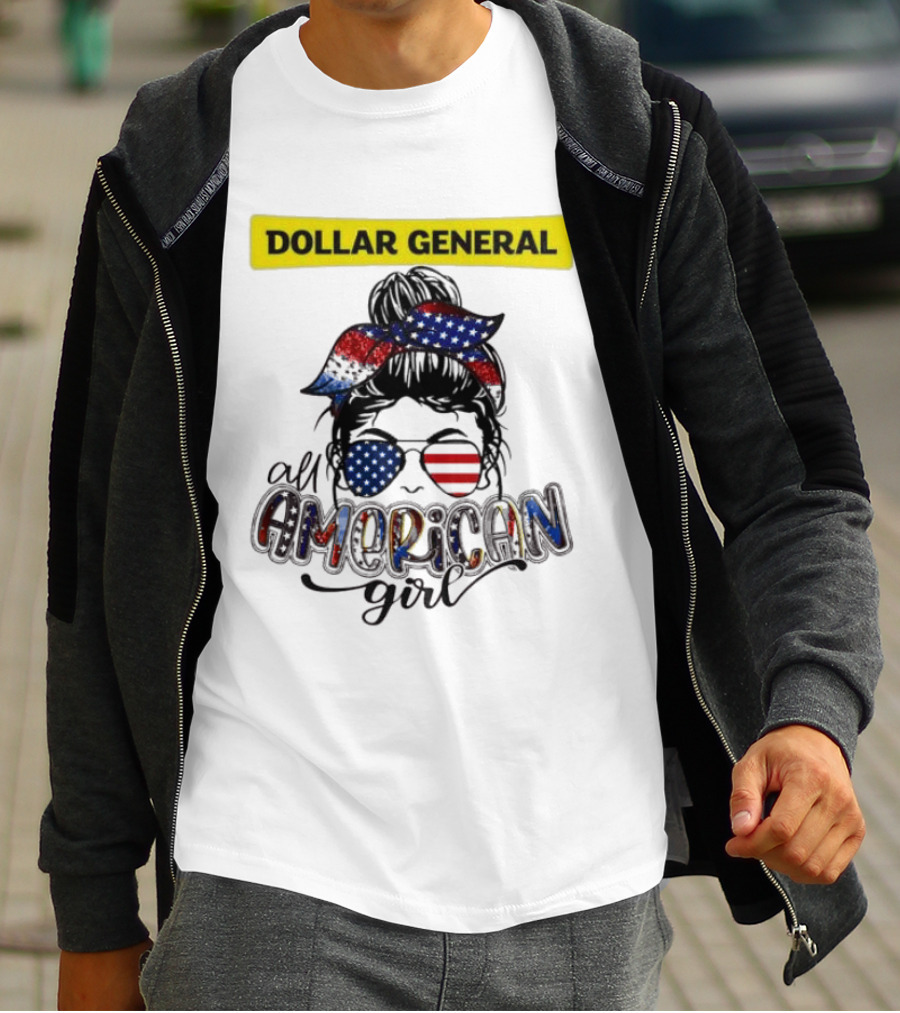 Dollar General All American Girl Messy Bun Flag Bandana Sunglasses T-Shirt
