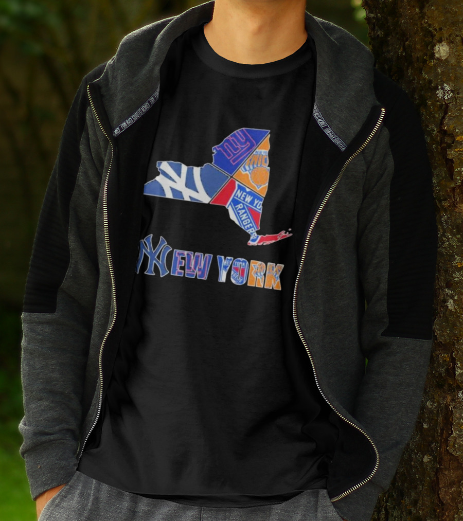 New York Yankees Giants Knicks Rangers Sports Map T-Shirt