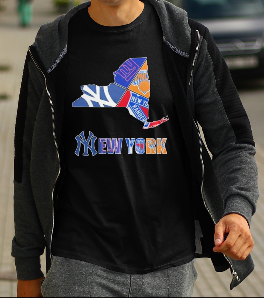 New York Yankees Giants Knicks Rangers Sports Map T-Shirt