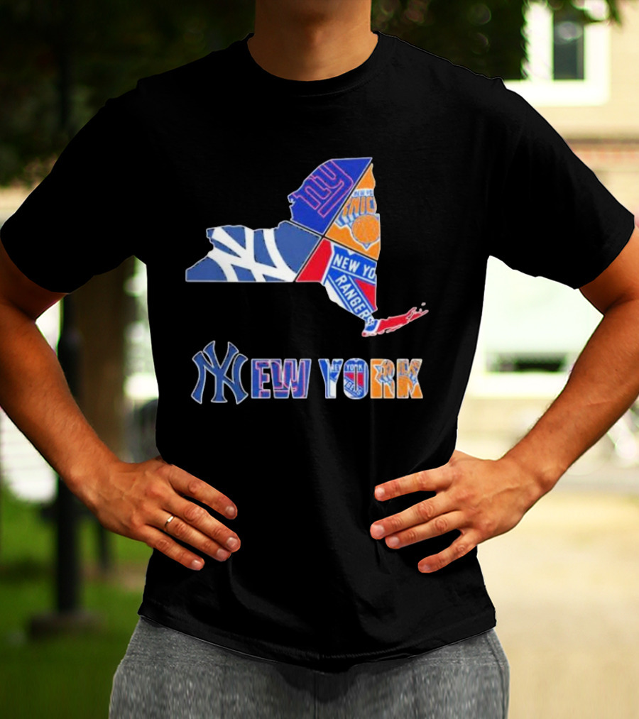 New York Yankees Giants Knicks Rangers Sports Map T-Shirt