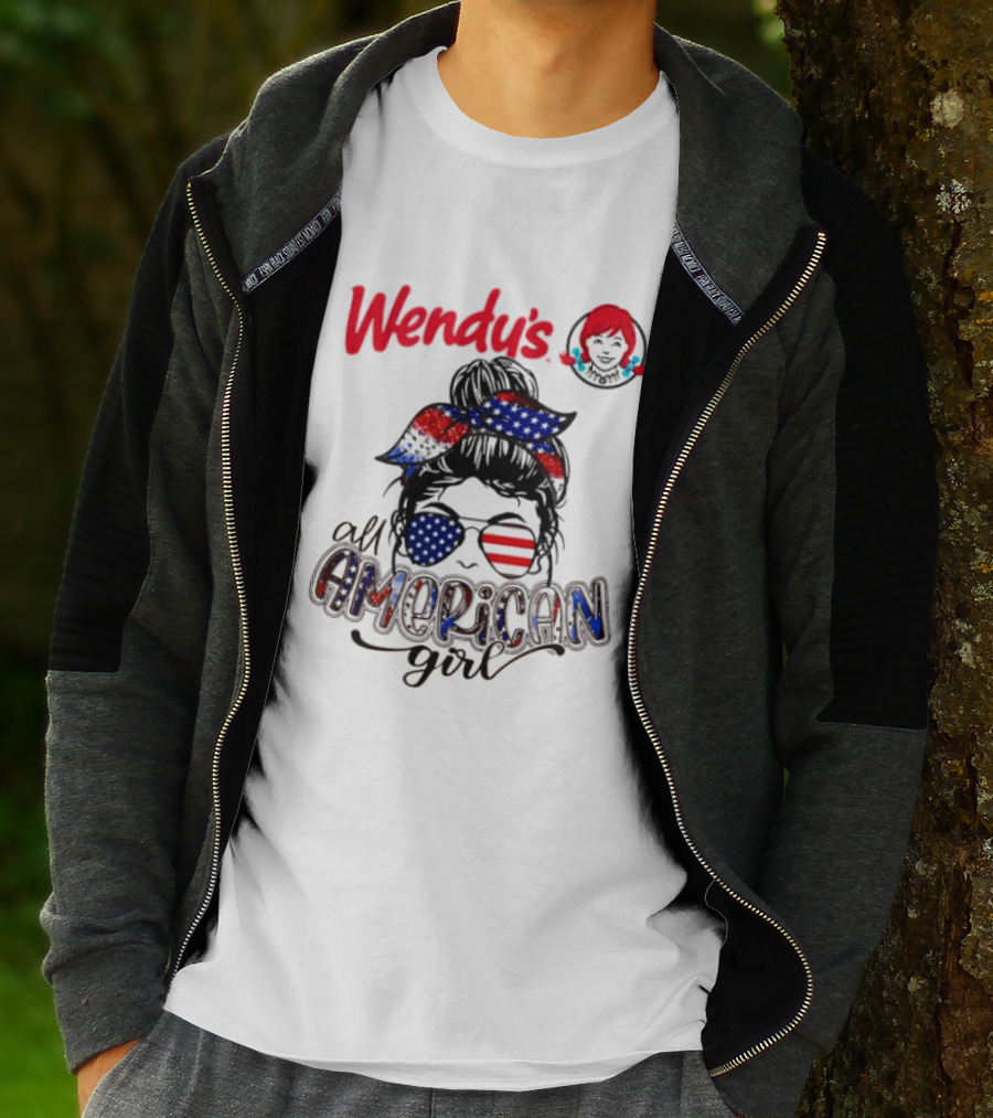 Wendy's All American Girl Messy Bun With Patriotic Sunglasses And Bandana T-Shirt