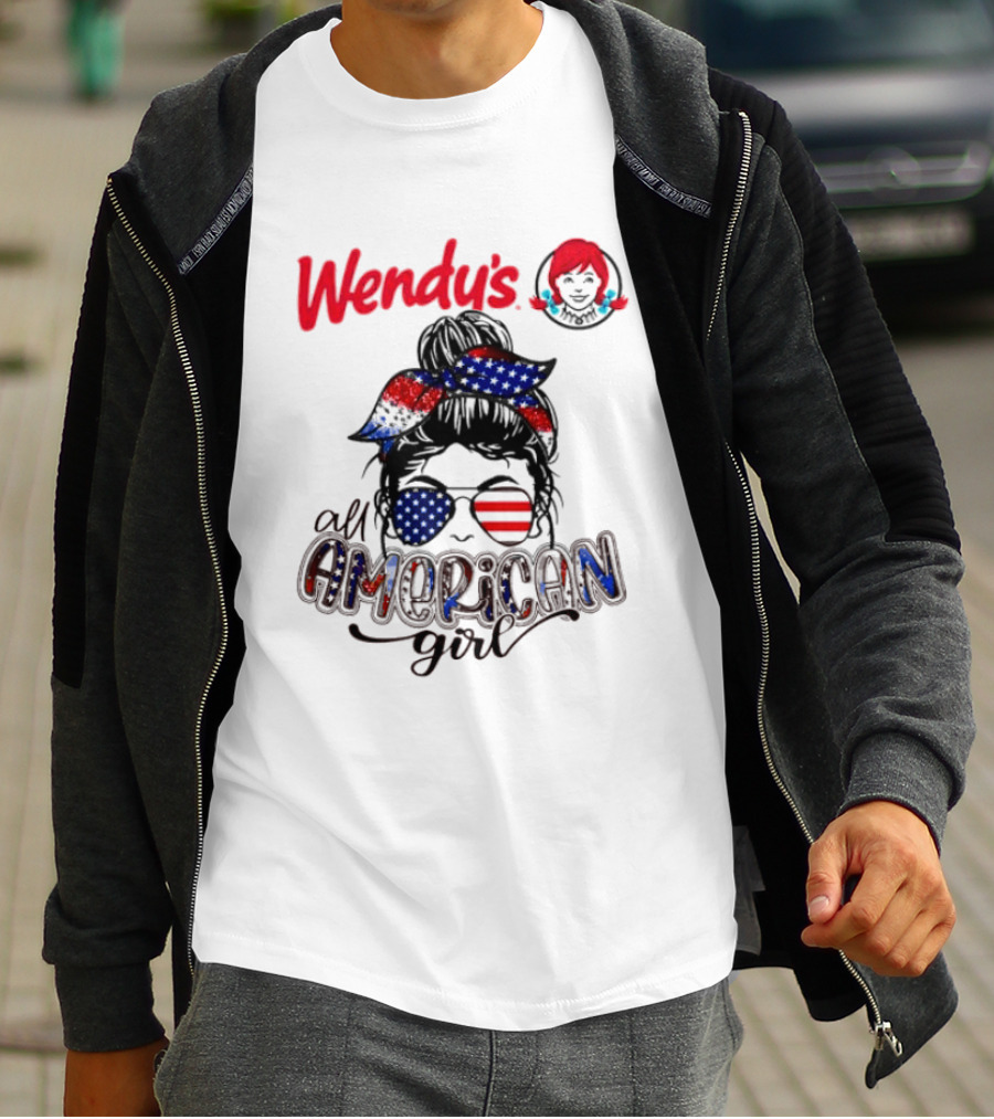 Wendy's All American Girl Messy Bun With Patriotic Sunglasses And Bandana T-Shirt