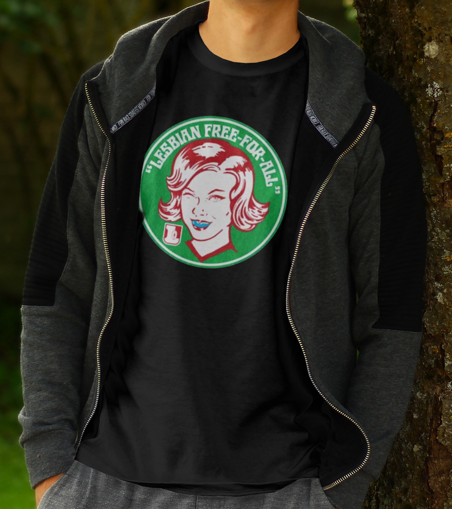 LESBIAN FREE-FOR-ALL Retro Style Winking Woman In Green Circle T-Shirt
