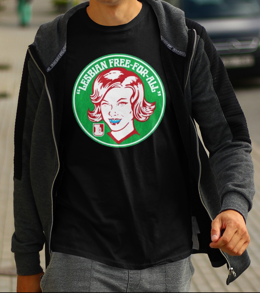 LESBIAN FREE-FOR-ALL Retro Style Winking Woman In Green Circle T-Shirt