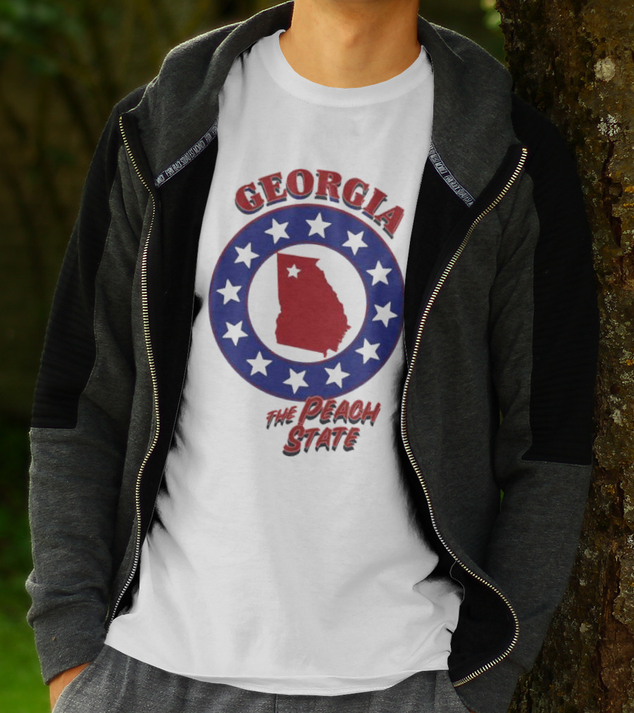 Georgia The Peach State Red And Blue Star Circle T-Shirt
