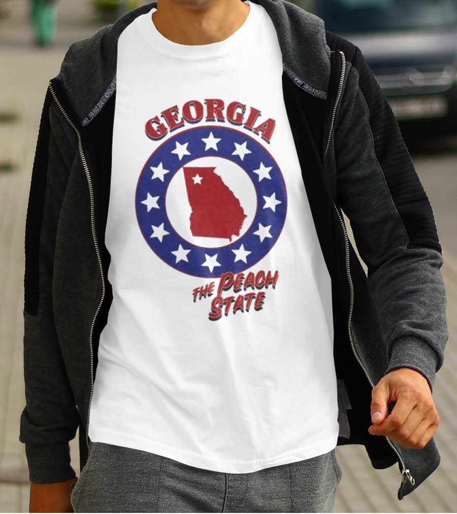 Georgia The Peach State Red And Blue Star Circle T-Shirt