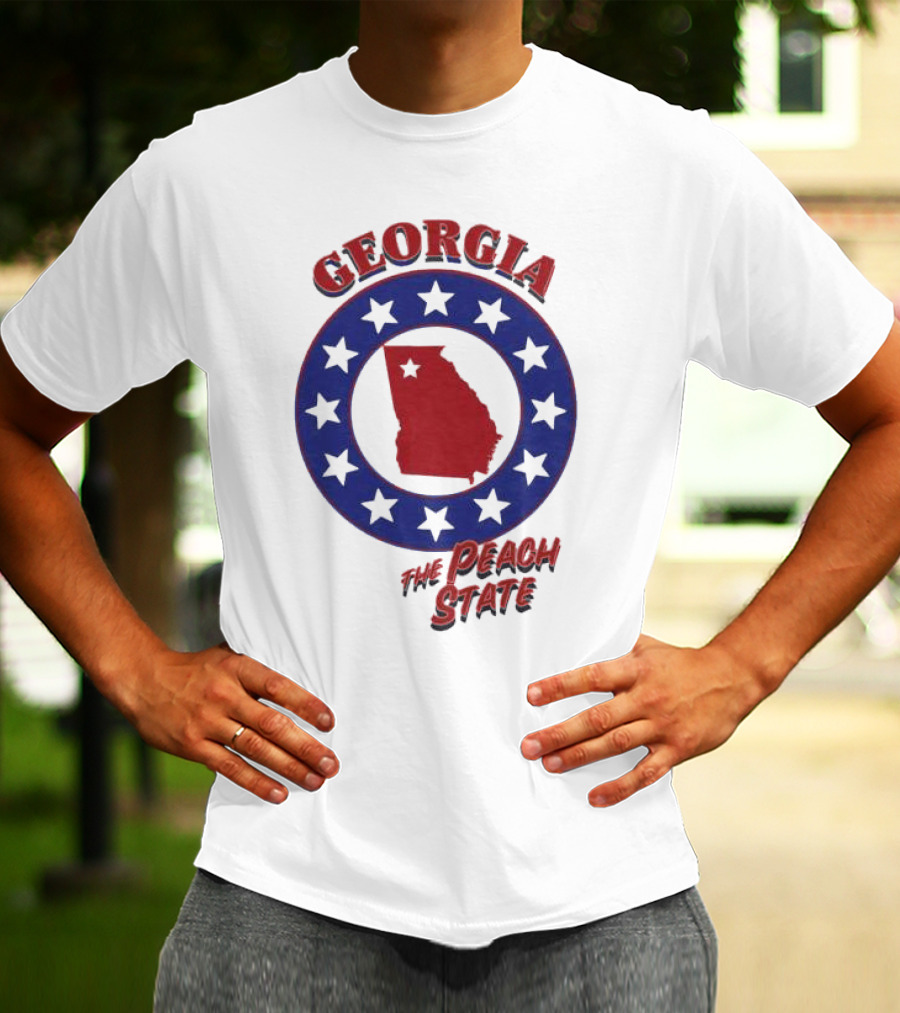 Georgia The Peach State Red And Blue Star Circle T-Shirt