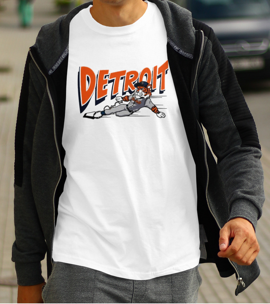 Detroit Sliding Tiger Baseball Player T-Shirt