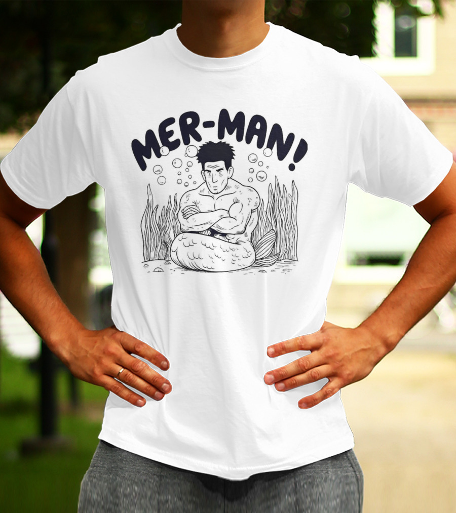 MER-MAN Cross-Armed Mermaid With Bubbles And Seaweed T-Shirt