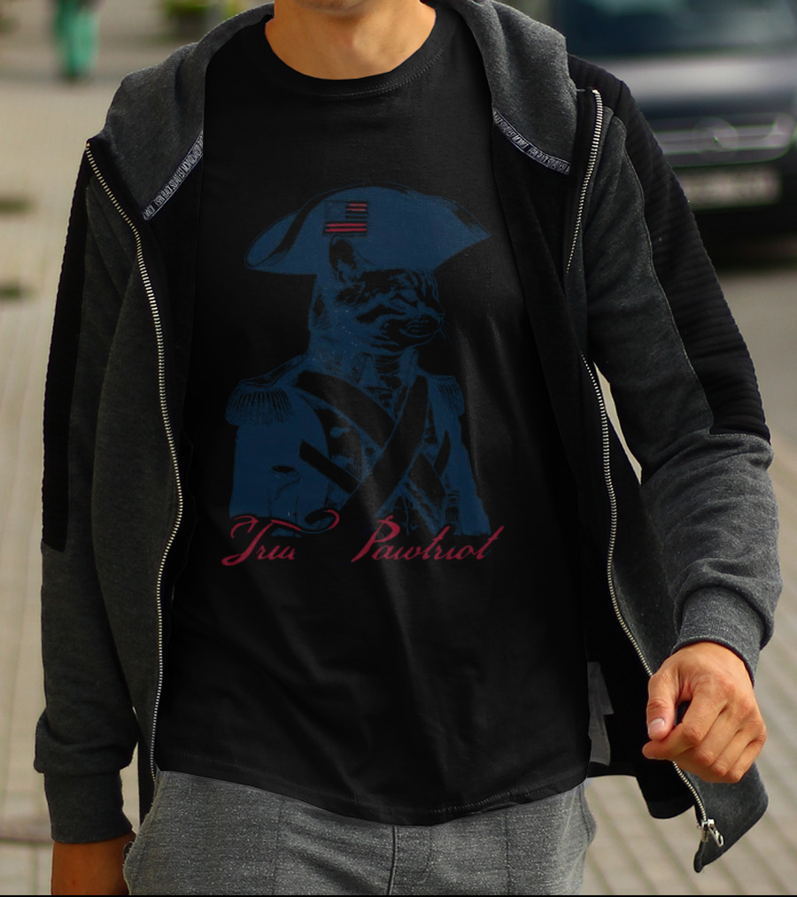 True Pawtriot Cat Colonial American Flag Hat Feline T-Shirt