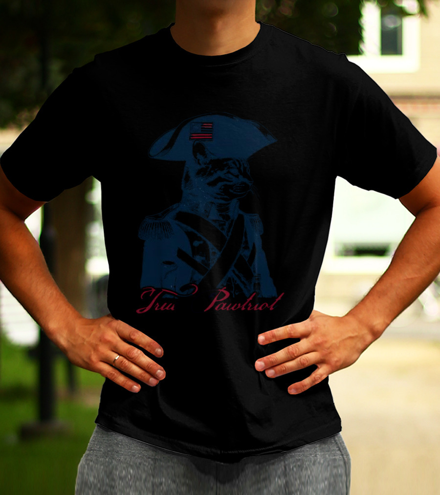 True Pawtriot Cat Colonial American Flag Hat Feline T-Shirt