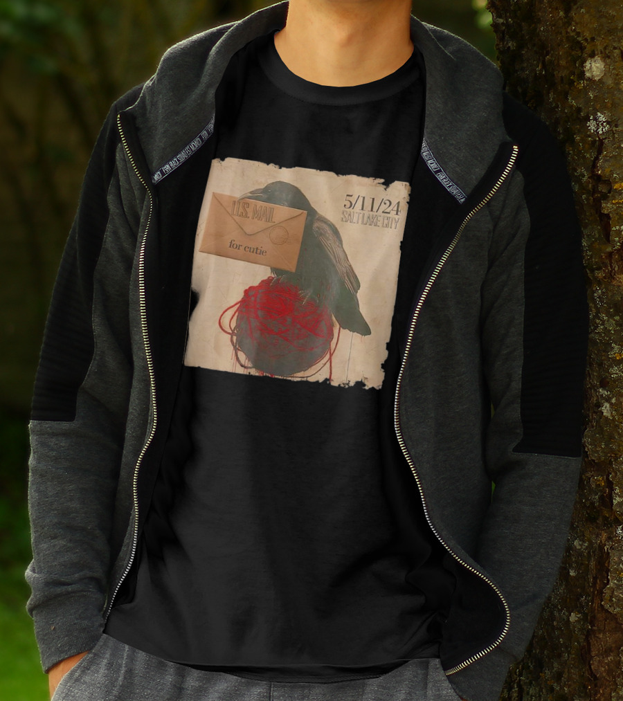US Mail For Cutie 5/11/24 Salt Lake City Raven With Envelope And Red String T-Shirt