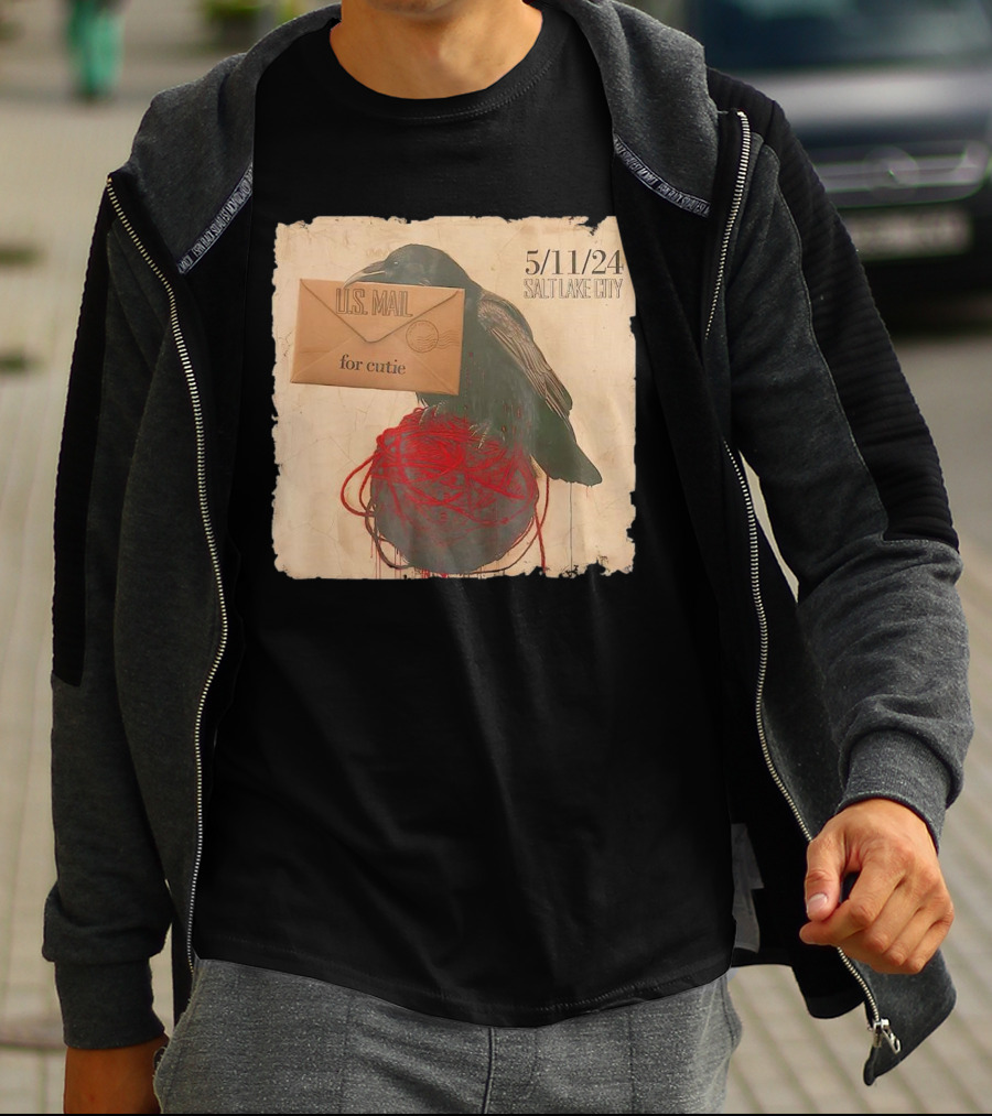 US Mail For Cutie 5/11/24 Salt Lake City Raven With Envelope And Red String T-Shirt