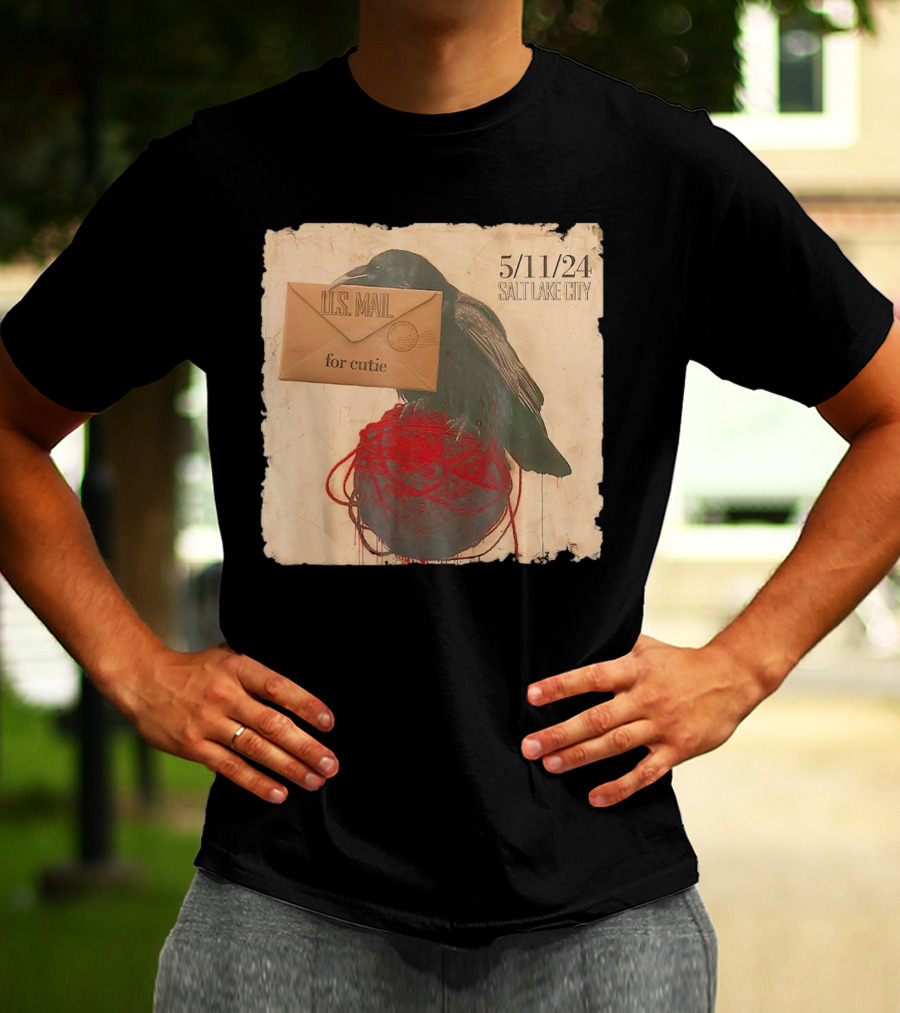 US Mail For Cutie 5/11/24 Salt Lake City Raven With Envelope And Red String T-Shirt