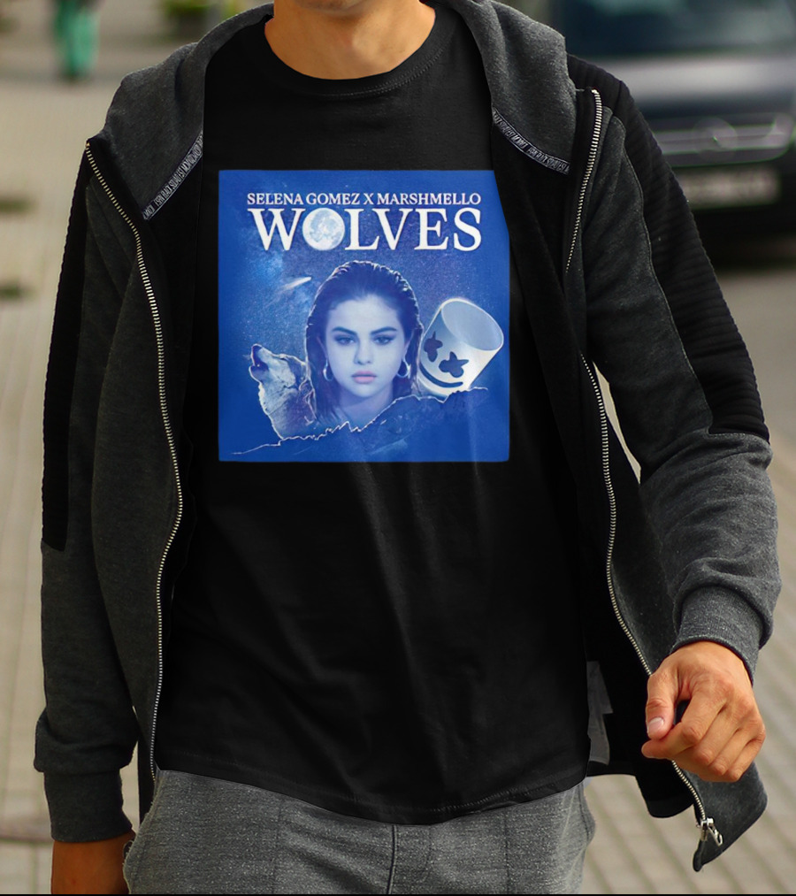 SELENA GOMEZ X MARSHMELLO WOLVES MOON WOLF FACE T-Shirt