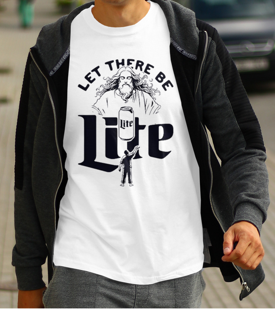 Let There Be Lite Jesus Design Featuring Beer Can And Figure T-Shirt
