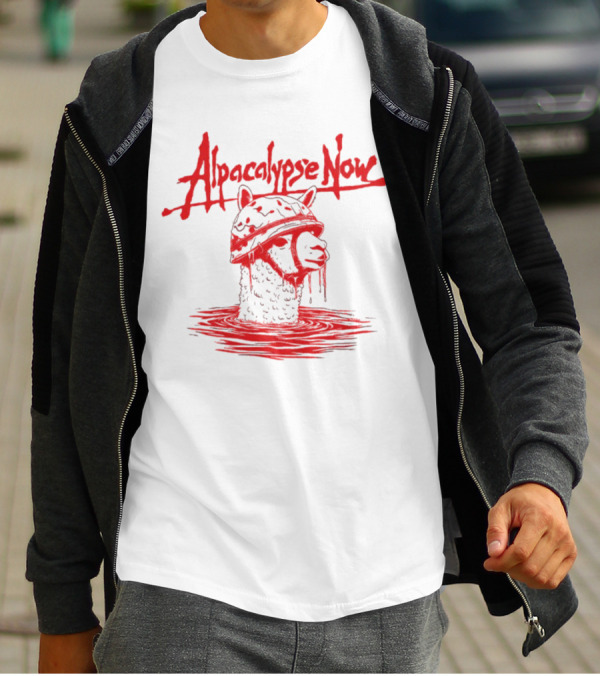 Alpacalypse Now Llama With Military Helmet Emerging From Water T-Shirt