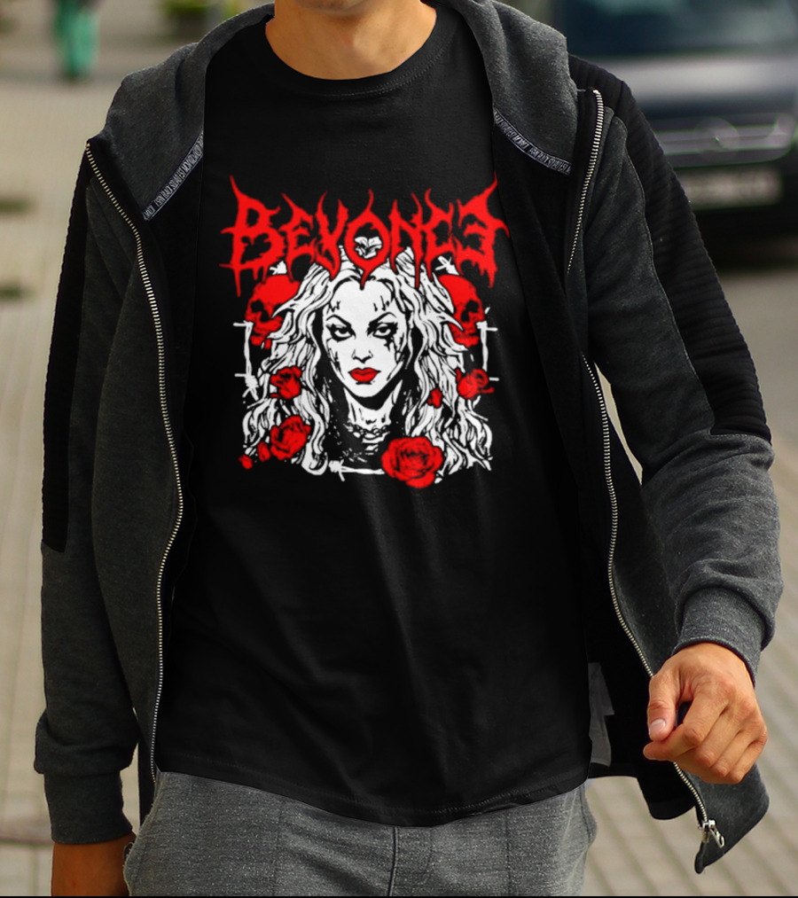 BEYONCÉ Rose Metal Gothic Style Skulls And Roses T-Shirt