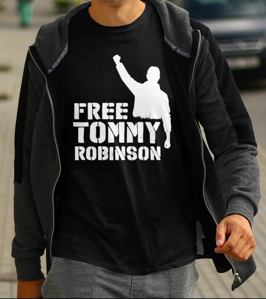 Free Tommy Robinson Silhouette Fist Raised Protest T-Shirt