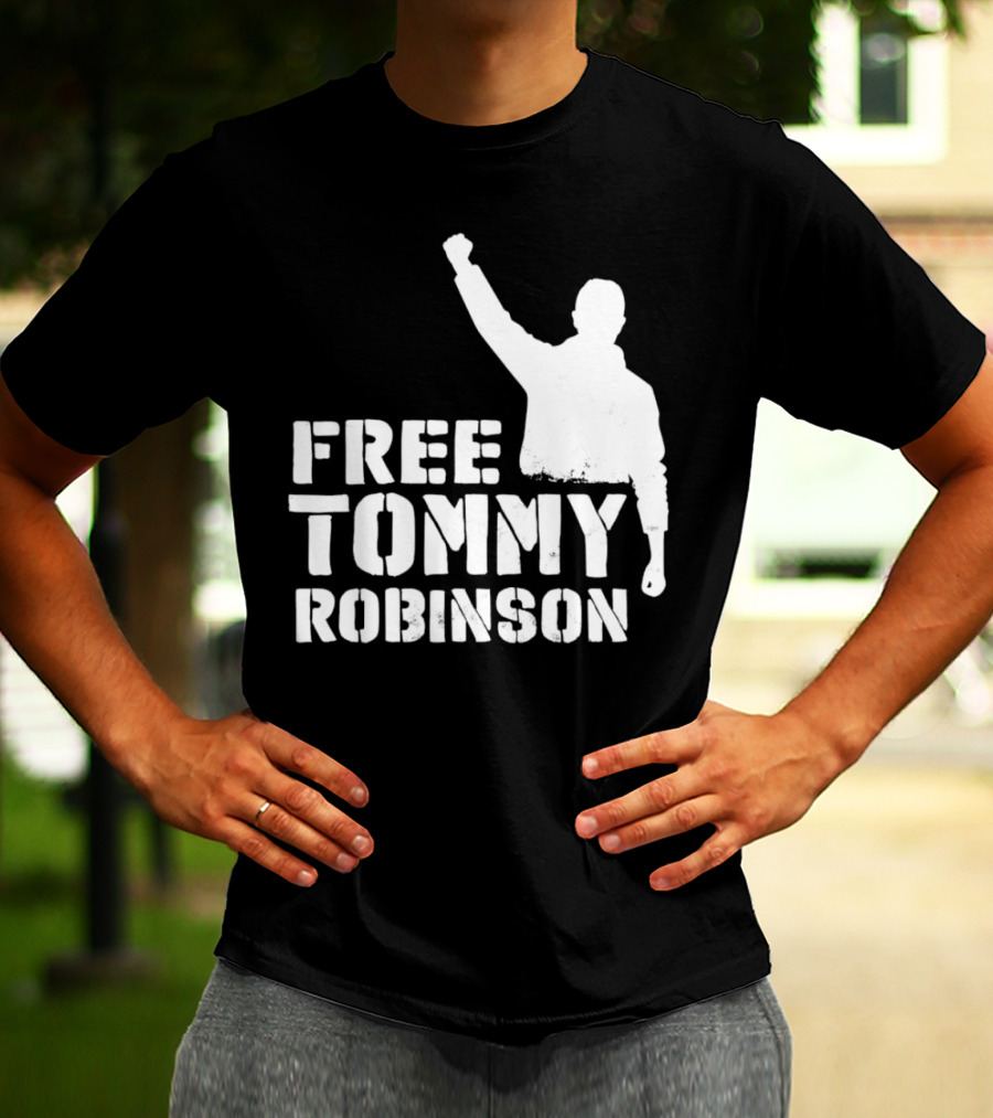 Free Tommy Robinson Silhouette Fist Raised Protest T-Shirt