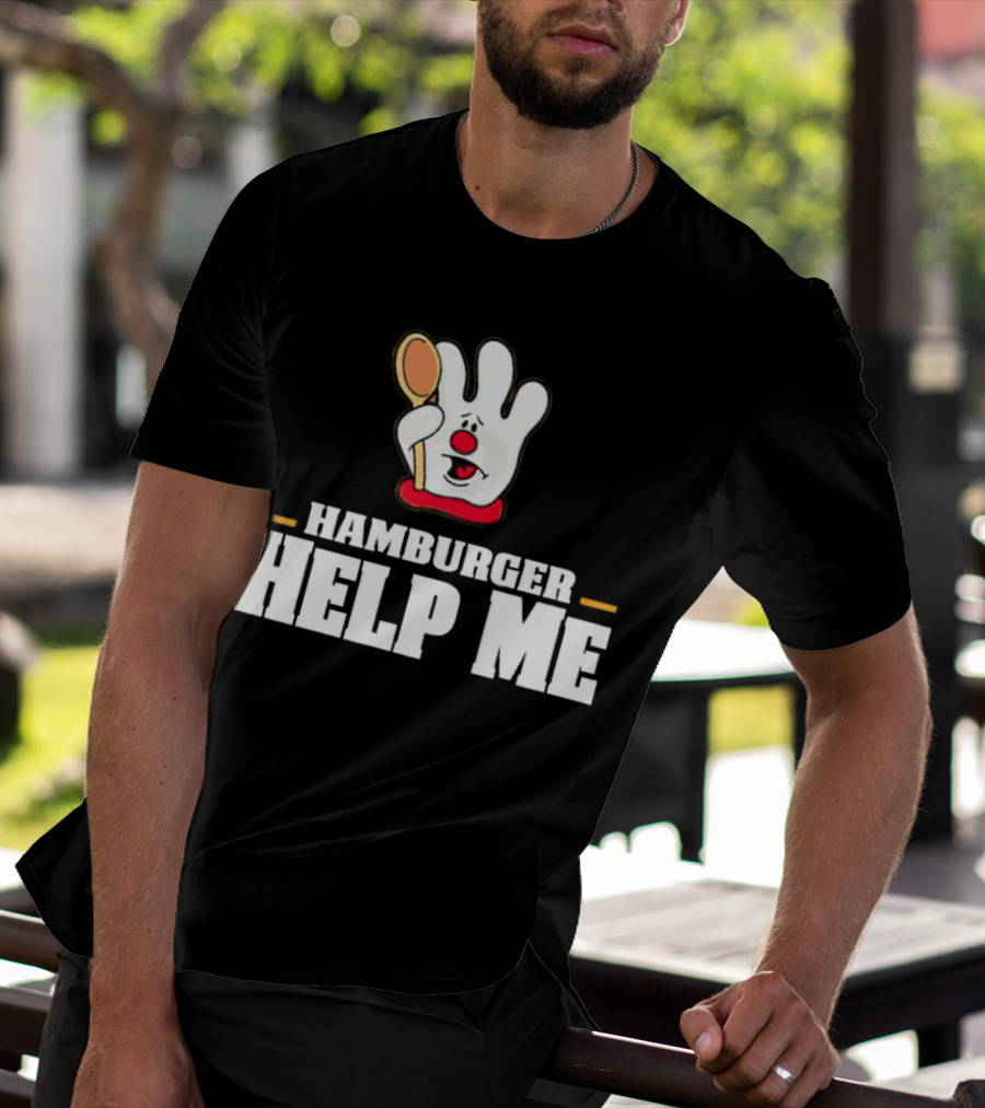 Hamburger Help Me Glove Holding Spoon Retro T-Shirt