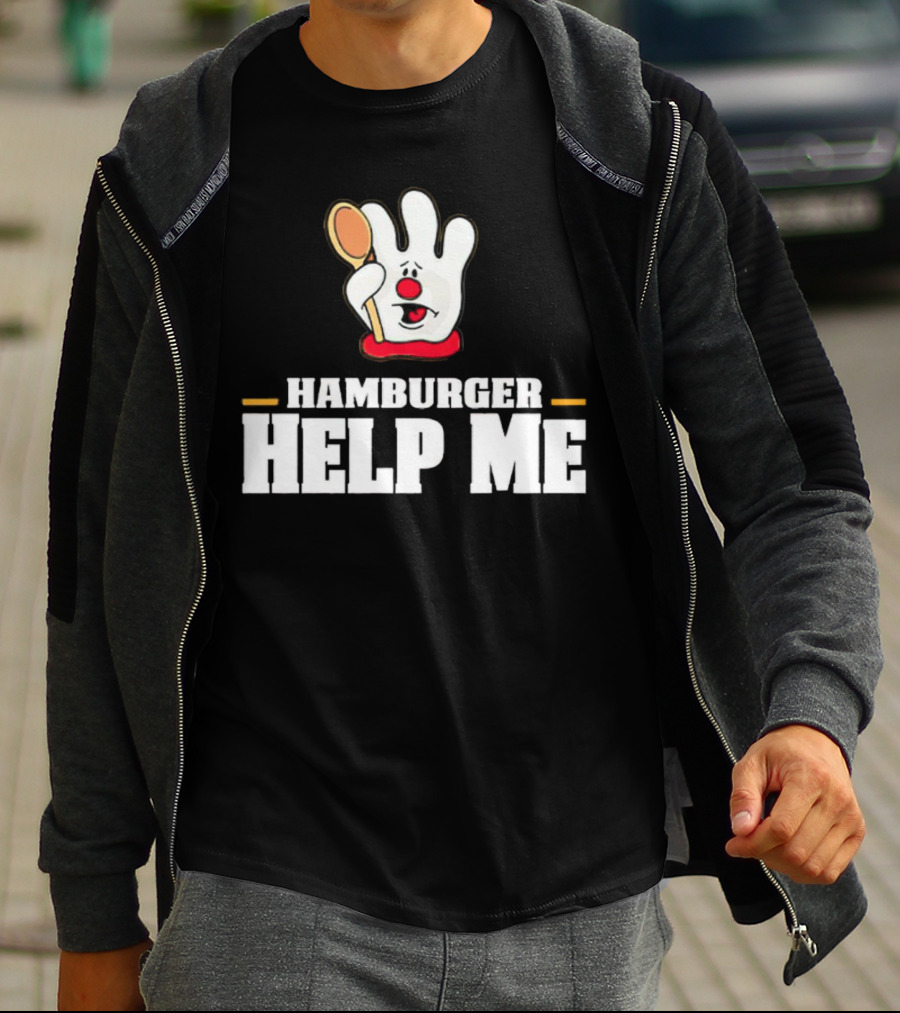 Hamburger Help Me Glove Holding Spoon Retro T-Shirt