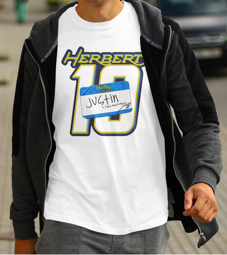Herbert 10 Hello My Name Is Justin I Play Quarterback T-Shirt