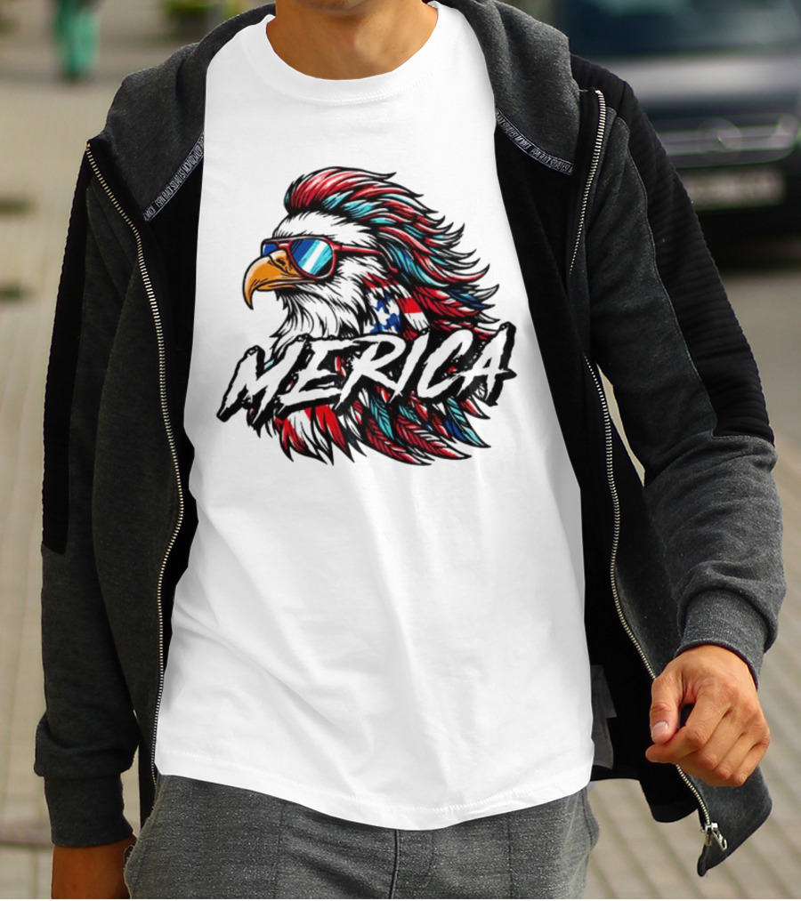 Merica Mullet Eagle With Patriotic Sunglasses And Americana Colors T-Shirt
