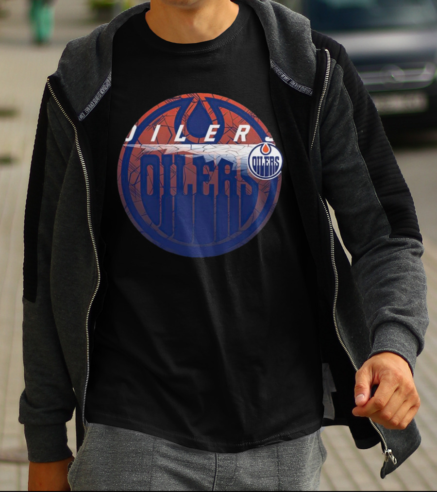 NHL Edmonton Oilers Cracked Ice Logo Hockey Oilers T-Shirt