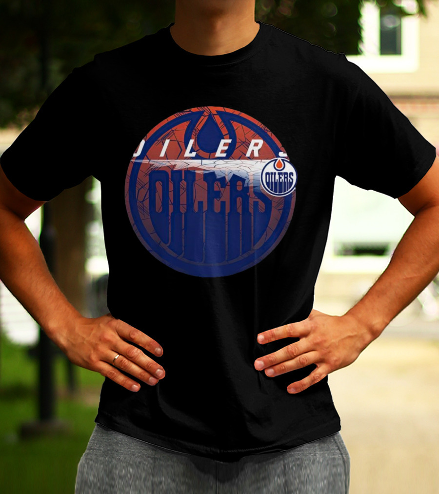 NHL Edmonton Oilers Cracked Ice Logo Hockey Oilers T-Shirt