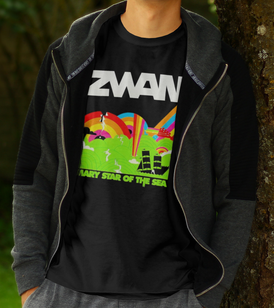 Zwan Mary Star Of The Sea Rainbow Waves Sailboat T-Shirt