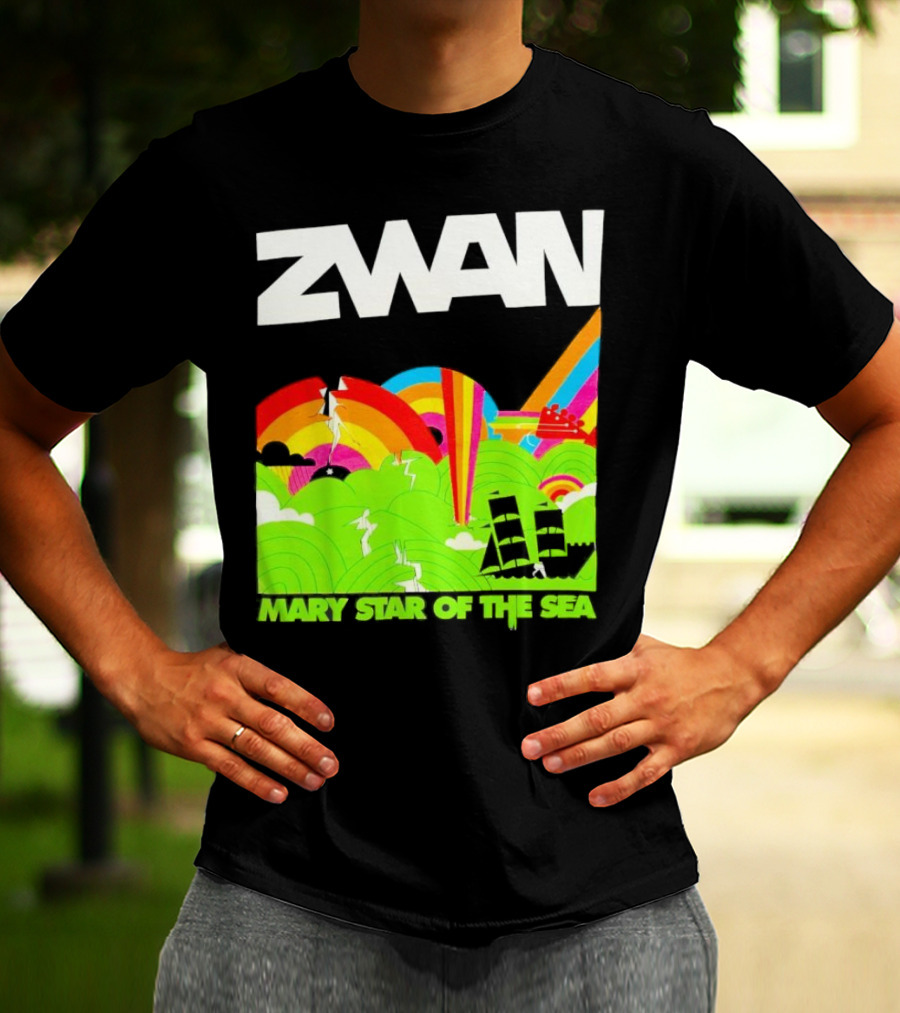Zwan Mary Star Of The Sea Rainbow Waves Sailboat T-Shirt