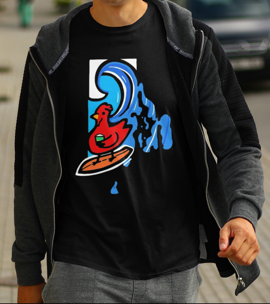 Rhode Island Surfing Chicken With Wave T-Shirt