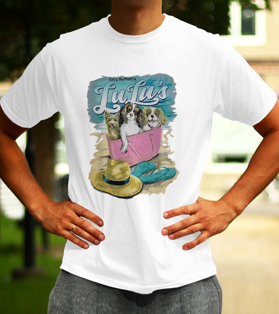 Lucy Buffett’s LuLu’s Beach Dogs In Pink Bag With Hat And Flip-Flops T-Shirt